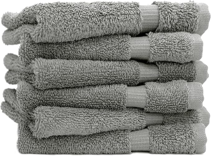 Luxury Hotel & Spa Collection, 100% Turkish Cotton 700 GSM Cloth, for Body wash, Makeup Remover & Facial Cleaning, Baby, face, Dobby Border Soft washcloths Towel Set 13" X 13", Gray, Set of 6