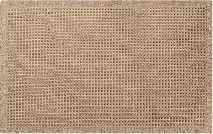 Waffle Bath Mat - Boho Bathroom Rugs Non Slip Washable, Super Absorbent & Quick Dry, Soft Bath Mat Farmhouse Bathroom Decor, 20'' x 32'', Khaki