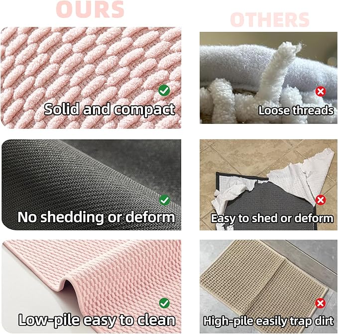 Toilet Rug, Thin Toilet Rugs U Shaped Washable Non Slip Absorbent Quick Dry Low Pile Toilet Mat, Pink 20"x24" U Shape