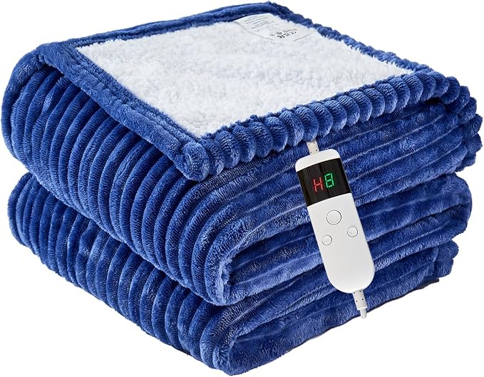 Heated Blanket Electric Full, Soft Flannel Heating Blanket with 8 Hours Auto Off 10 Fast Heating Levels Machine Washable Sherpa Heated Blanket with Overheating Protection