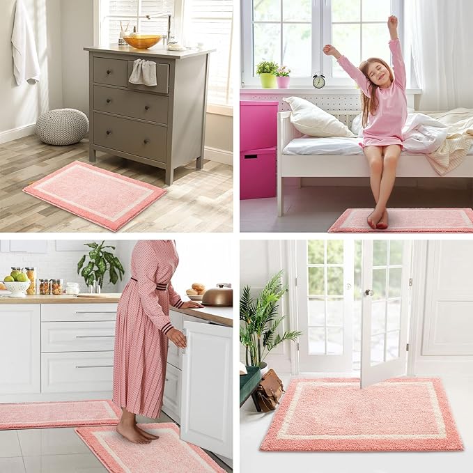 CozeCube Bath mats for Bathroom Non Slip, Fluffy Absorbent Microfiber Bath mat Washable, Aesthetic Bathroom Rugs, Large Blossom Pink Bath mat, Blossom Pink, 36" x 24"
