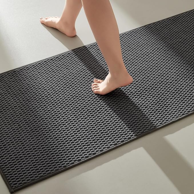 Bathroom Runner Rugs, Long Bath Mat Runner Washable Thin Quick Dry Low Pile Bathroom Runner Rugs Non Slip, Dark Grey 24"x70"