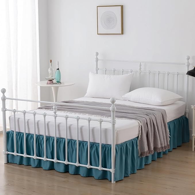 Bed Skirt King Size Ruffled Bed Skirts with Split Corners, 14 Inch Drop Dust Ruffle Bed Skirts with Platform, Teal Blue, 14'' King
