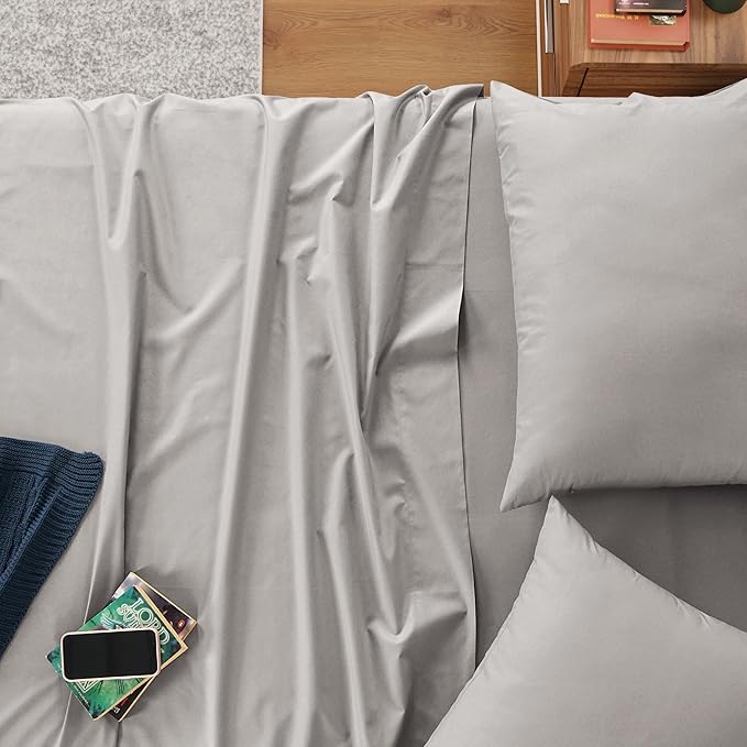 IZOD 100% Egyptian Cotton Sheets Set Full Size, Cotton Percale Crisp Sheet Set 4Pc,Lightweight & Deep Pocket fits Upto 17", Long-Staple Soft Combed, Hotel Style Luxury Bedding Sheet - Sterling Silver