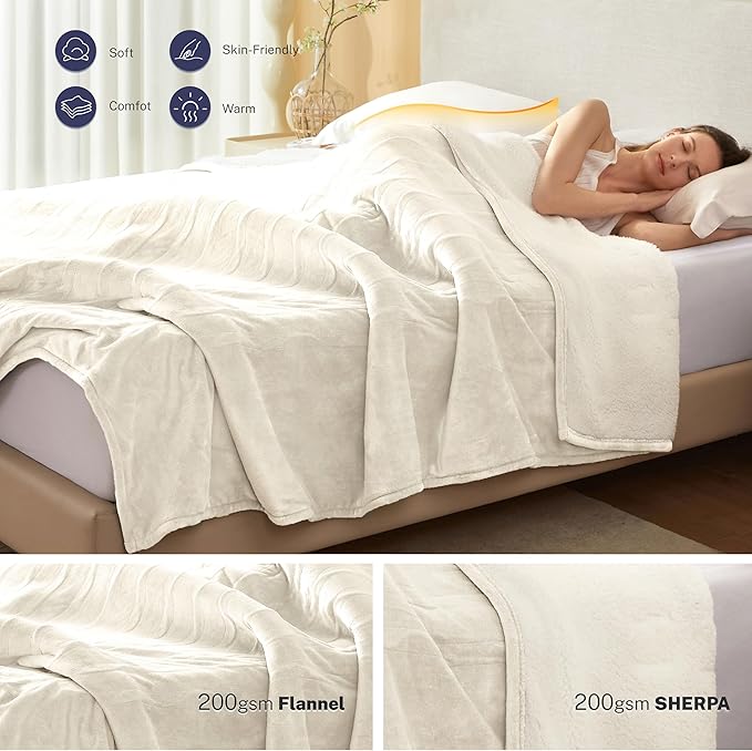 Electric Blanket Full 72"x84" Heated Electric Blankets 10 Heating 12 Time Settings Levels 8 Hours Auto Off Fast Heating and Overheat Protection ETL Certified Machine Washable,Ivory