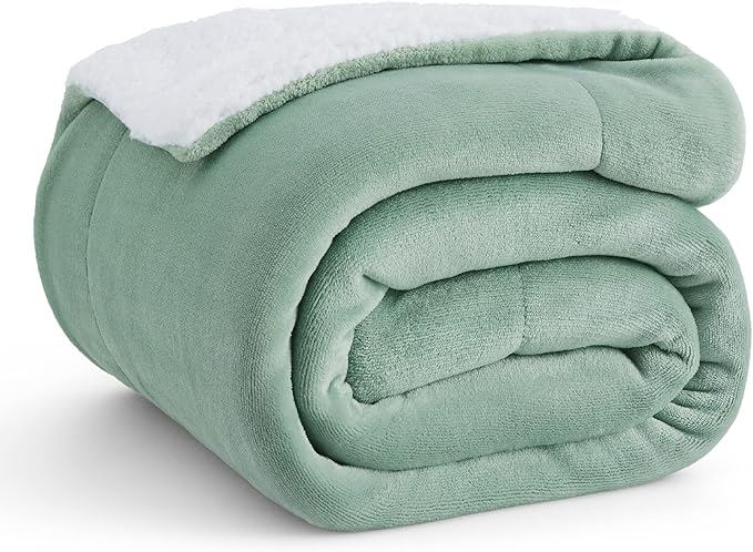 Bedsure Sherpa Fleece Throw Blanket Twin Size for Couch - Thick and Warm, Soft Fuzzy Plush Twin Blanket for Winter, Sage Green, 60x80 Inches