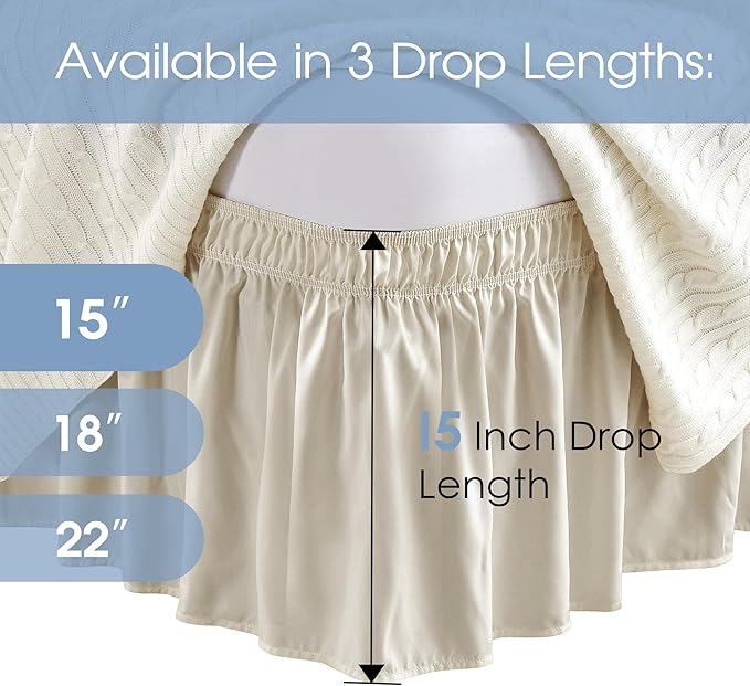 FreshCulture Full Bed Skirt, Elastic Wrap Around Bed Skirt Full Bed, Easy Fit with 15-Inch Tailored Drop, Hotel Quality Dust Ruffle for Full Size Bed, Bed Skirt Full Size (Cream)