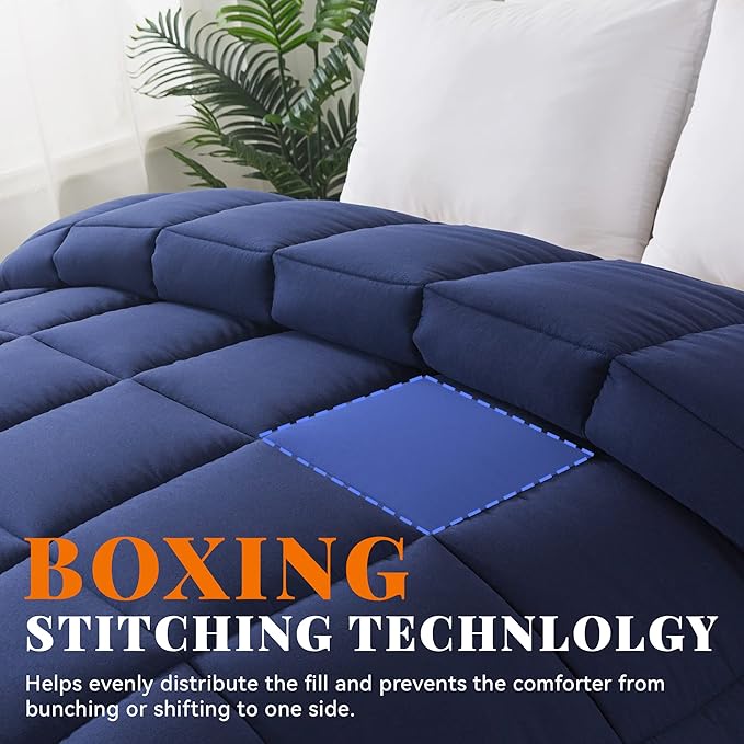 Cosybay Down Alternative Comforter (Navy Blue, Twin) - All Season Soft Quilted Twin Size Bed Comforter - Duvet Insert with Corner Tabs - Winter Summer Warm Fluffy, 64x88 inches