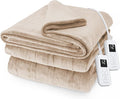 Sunbeam Royal Posh Velvet Heated Electric Blanket Queen Size, 90" x 84", 12 Heat Settings, 12-Hour Selectable Auto Shut-Off, Fast Heating, Machine Washable, Warm and Cozy, Champagne