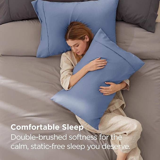Bedsure King Size Pillow Cases Set of 2 - Slate Blue Brushed Microfiber Pillowcases 2 Pack, Super Soft Pillow Case Cover with Envelope Closure, Wrinkle, Fade and Stain Resistant, 20x36 Inches