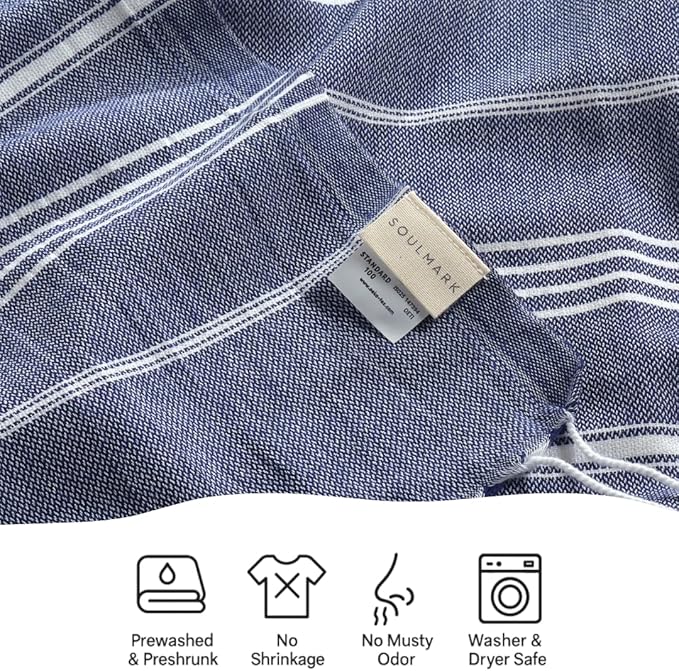 SOULMARK 100% Cotton Turkish Beach Towel with Bag - 38"x71" - 4 Pack - Made in Green & Oeko TEX Certified - Pre-Washed 6 Sand Free - Quick Dry and Lightweight for Travel - Made in Turkey - Navy Blue