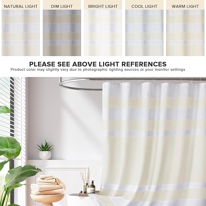 Madison Park Shower Curtain Spa Waffle Weave Long Shower Curtain for Bathroom 3M Scotchgard Moisture Management, Spa Quality Modern Shower Curtains for Bathroom, Long: 72x78 Cream