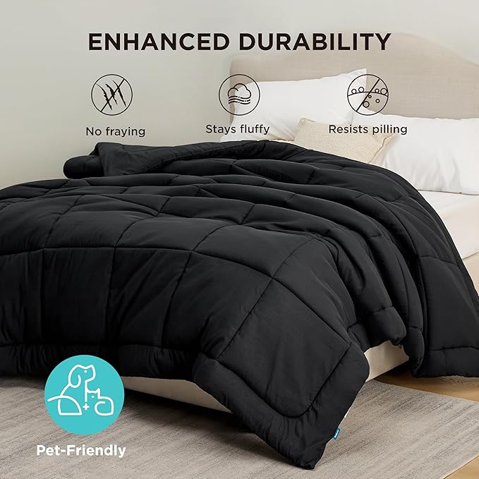 Bedsure Comforter Duvet Insert - Quilted Comforters King Size, All Season Duvet, GentleSoft Down Alternative Bedding, with 8 Tabs, Gifts for Women/Men, Black, King 90 x 102 Inches