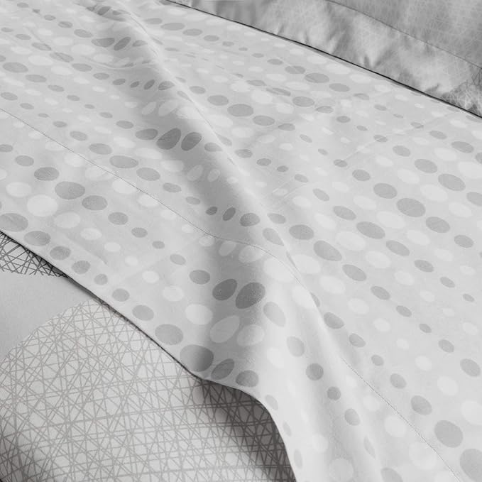 Madison Park Essentials Bed in a Bag Comforter, Vibrant Color Design All Season Down Alternative Cover with Complete Cotton Sheet Set, Twin(68"x86"), Knowles, Circular Grey, 7 Piece