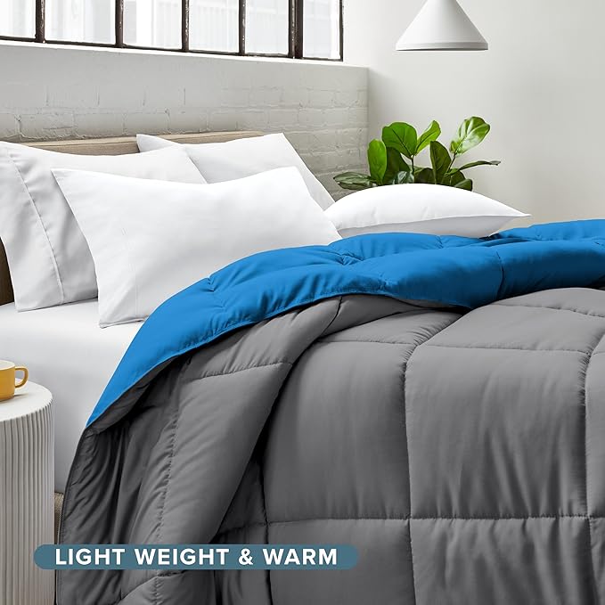 Bare Home Full Comforter - Reversible Colors - Goose Down Alternative - Ultra-Soft - Premium 1800 Series - All Season Warmth - Bedding Comforter (Full, Grey/Medium Blue)