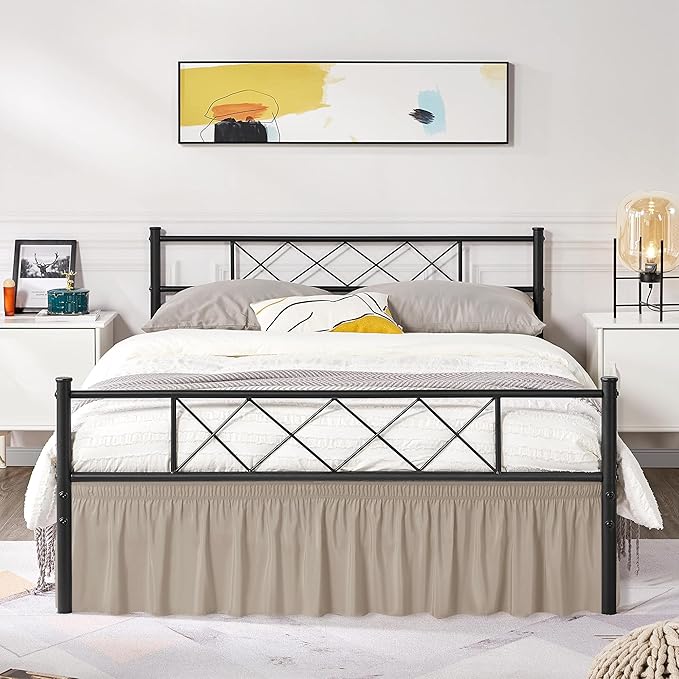 Biscaynebay Wrap Around Bed Skirts with Split Corners for Full Beds 18" Drop, Light Camel Adjustable Elastic Dust Ruffles Easy Fit Wrinkle Resistant Silky Luxurious Fabric Machine Washable