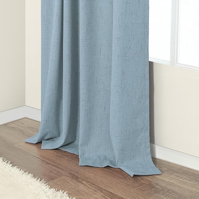 Light Blue Room Darkening Curtains for Bedroom Cute 45 Inch Length 2 Panels Cotton Linen Textured Short Blackout Curtains for Small Window Nursery Boy Girls Room Bathroom Kitchen Door Back Tab 45 Long