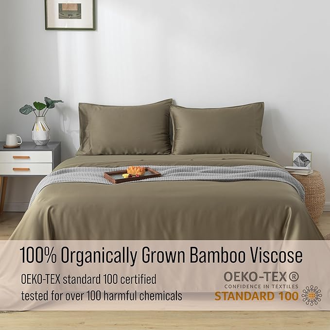 Bella Coterie Luxury Bamboo Viscose Split King Size Sheet Set | 2 Fitted Sheets for Sleep Number & Adjustable Beds | 100% Organically Grown | Cooling & Ultra Soft | 18” Deep Pocket [Olive]