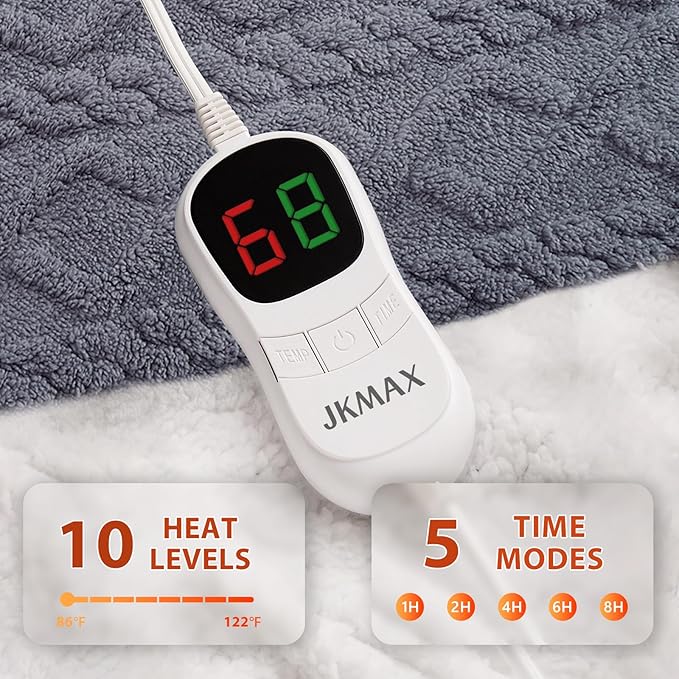 Heated Electric Blanket Full Size-72"x84" Heating Blanket with 10 Heating Levels & 5 Time Settings Over-Heat Protection，Winter Warmer for Adults with ETL Certification（Grey）