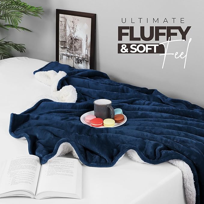 Utopia Bedding Sherpa Blanket Twin Size (Navy, 60x80 Inches) - Soft Lightweight Plush Fleece Reversible Winter Blanket for Bed, Sofa, Couch, Camping and Travel