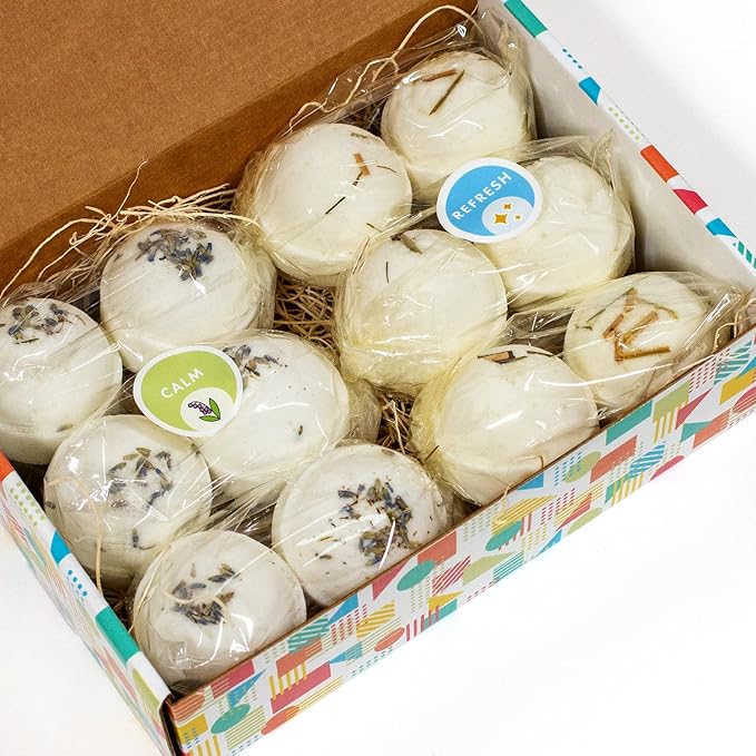 Variety Pack Bath Bombs, Color-Free Calm and Refresh Scents, 2.5 oz, Support Refugee Employment in The USA