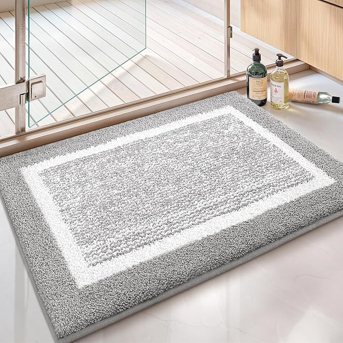 Color&Geometry Simple and Stylish Bathroom Runner Non Slip, 24"x43" Gray Bath Runner Rug, Absorbent, Soft, Washable, Microfiber Bath Mat Bathroom Carpet