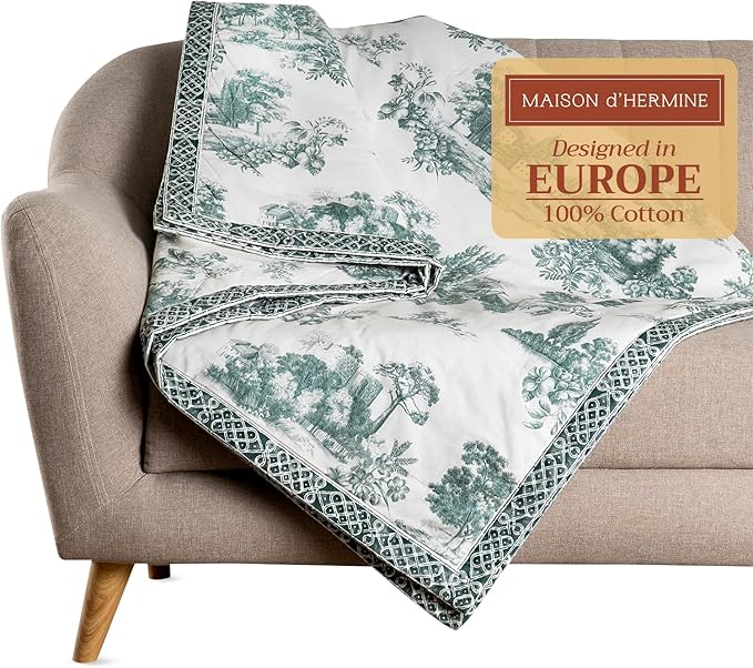 Maison d' Hermine Throw Blanket for Couch Lightweight Soft Warm Breathable Cotton Throw Blankets for Bed Girls Boys Women Men Gifts Sofa Travel Living Room Chair Bedding (60"x80", Trianon)