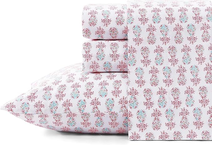 Tommy Bahama - Queen Sheets, Cotton Percale Coastal Bedding Set with Matching Pillowcases, Crisp & Cool, Coastal Room Essentials (Pineapple Splash Pink, Queen)