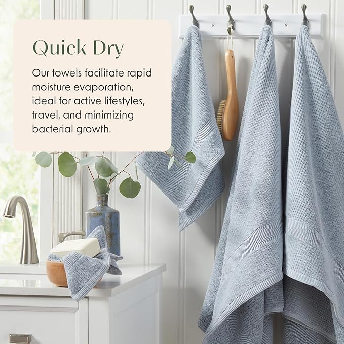 Springtree Home Blue Bath Towels Set of 6 | Ribbed Textured | 100% Combed Cotton | Absorbent Quick-Dry Towels for Bathroom | Oeko-TEX® Standard 100 Cotton | Mauro Collection - Blue Fog