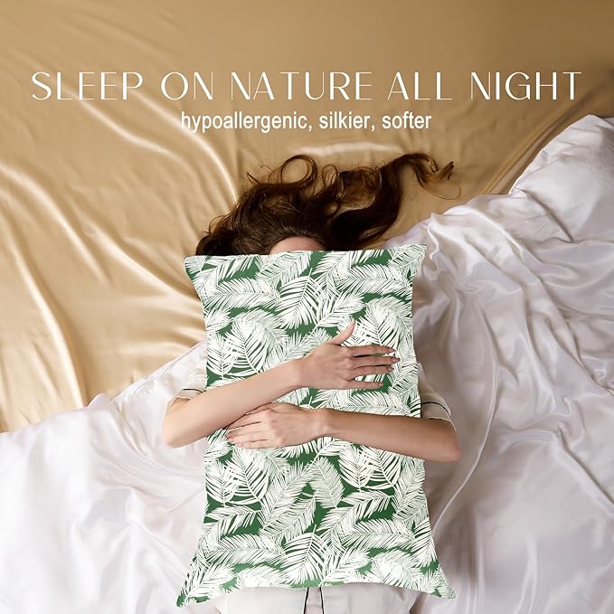 ZIMASILK 100% Pure Mulberry Silk Pillowcase for Hair and Skin Health,Both Sides 19 Momme Silk Floral Print,1pc (Standard 20''x26'',White Leaves)