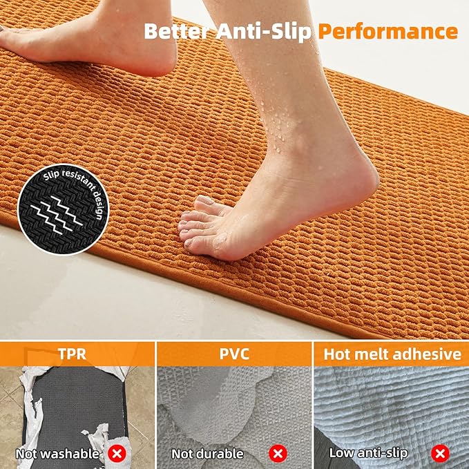 Bathroom Rugs Non Slip Washable, Super Absorbent Thin Bath Mat Small Quick Dry Low Pile Bathroom Rug, Orange 20"x30"