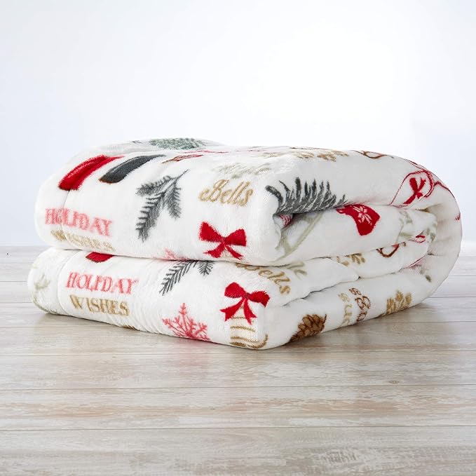 Great Bay Home Soft Velvet Plush and Sherpa Fleece 50" x 60" Holiday Throw Blanket | Christmas Throw for Sofa and Bed | Cozy & Warm Plush Throw Blanket | Holiday Blankets and Throws Eve Collection