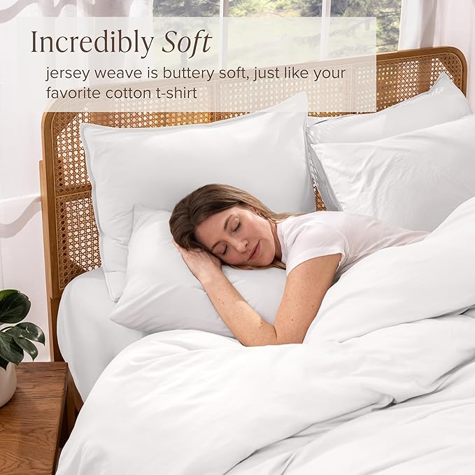 Bare Home 100% Organic Cotton Jersey Duvet Cover Set - King/Cal King Size - Ultra Soft - 100% Cotton - 3pcs - Corner Ties - Button Closure - Bedding Duvet Cover & Pillow Shams (King/Cal King, White)