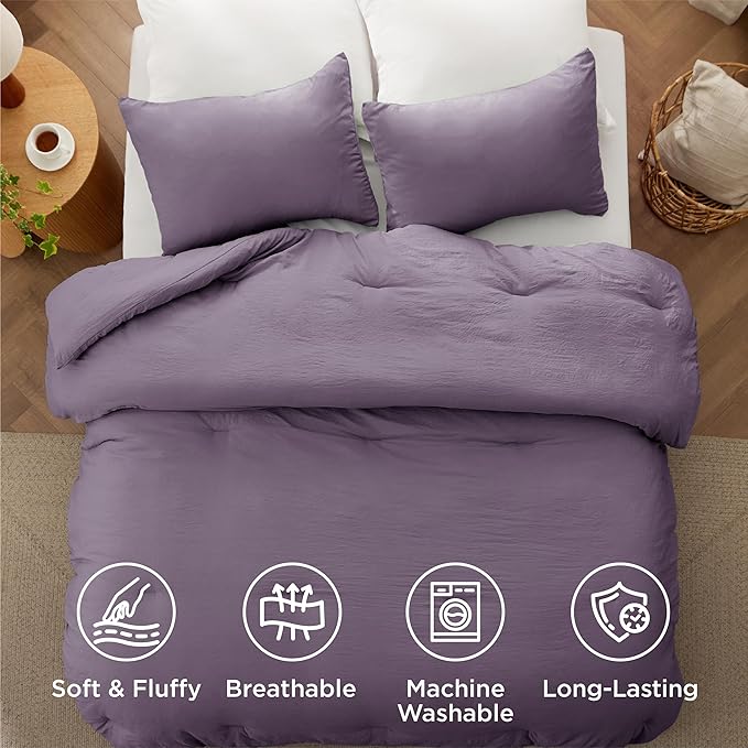Bedsure King Size Comforter Set, Grayish Purple Soft Prewashed Bedding for All Seasons, 3 Pieces GentleSoft™ Down Alternative Bed Set, 1 Lightweight Comforter (104"x90") and 2 Pillowcases (20"x36")
