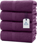 DAN RIVER Bath Towels Set of 4, 27 x 54 Inches, 100% Cotton, Larger & Lighter Weight, Quicker to Dry, Super Soft and Absorbent, Ideal Quick Dry Bath Towel for Daily Use, Purple