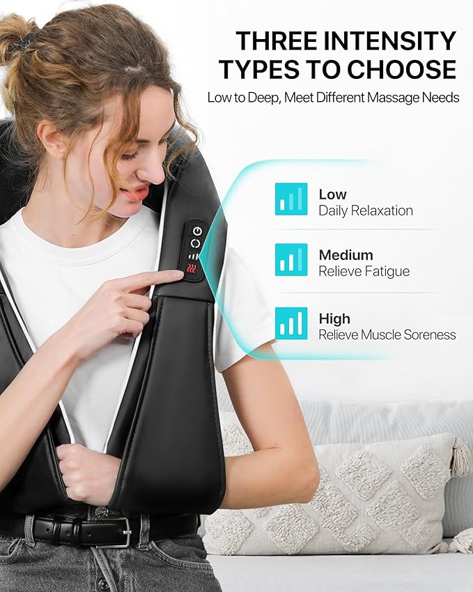 ALLJOY Neck Massager for Pain Relief Deep Tissue with Heat, 3D Kneading Shiatsu Neck and Back Massager for Shoulder Full Body Home Office Car Use, Christmas Gifts for Dad Men Mom Women