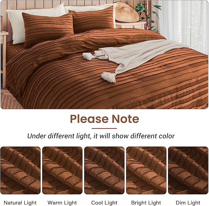 NEXHOME PRO Twin Duvet Cover, Brunt Orange 2 Pieces Boho Tufted Twin Size Duvet Cover Set, Soft and Lightweight Microfiber Comforter Cover Set for All Season (Brunt Orange, 66 x 90)-No Comforter