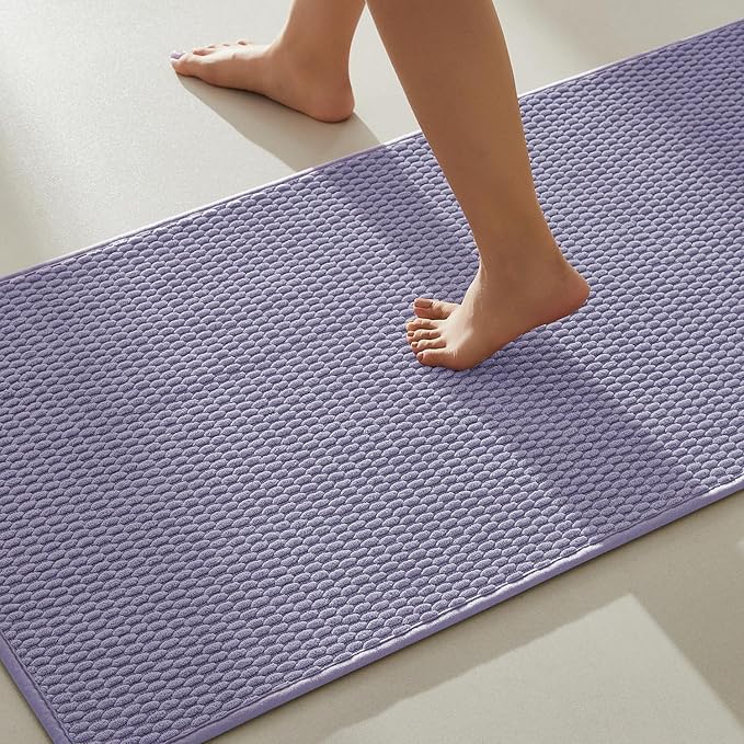 Bathroom Rugs Non Slip Washable, Super Absorbent Thin Bath Mat Quick Dry Low Pile Bathroom Rug, Denim Blue 20"x48"
