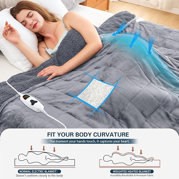 CYMULA Heated Weighted Blanket for Adults, Weighted Heated Blanket 50" x 60", 13lbs Sherpa Fleece Weighted Electric Blanket Soft Heating Blanket with 10 Heating Levels & 1-8 Hours Auto Off, Light Gray
