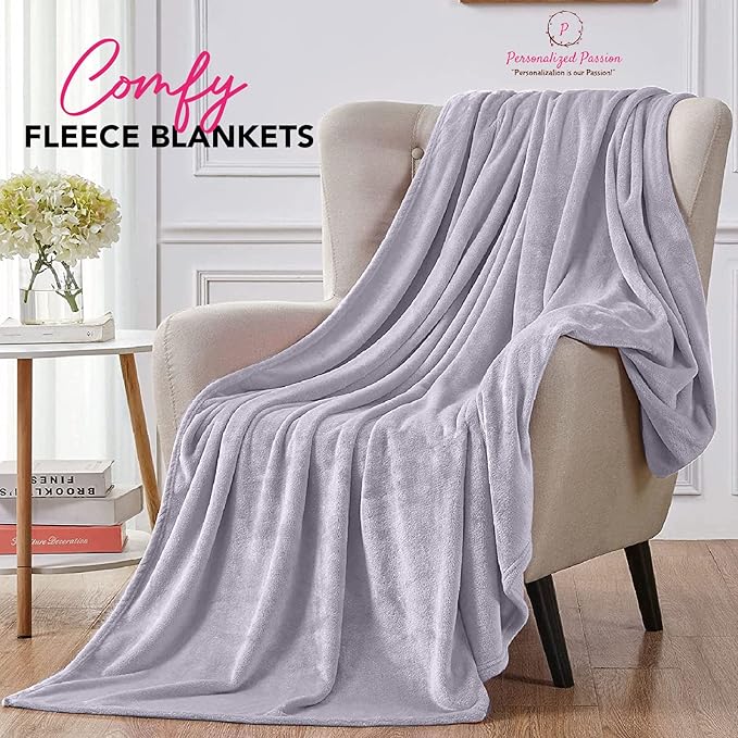 Personalized Blankets for Adults - Custom Blanket with Embroidered Name or Monogram - Soft Fleece Throw Cover for Bed & Couch - Silver (40"x60")