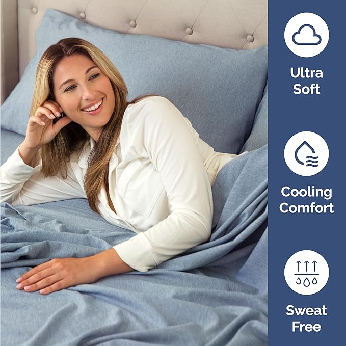 Twin Size 3 Piece Sheet Set - Comfy Breathable & Cooling Bed Sheets Set - Hotel Luxury Bedding for Women, Men, Kids, Teens, Boys & Girls - Deep Pockets, Soft & Wrinkle Free - Blue (Heathered Sheets)