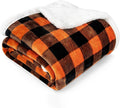 PAVILIA Black Orange Buffalo Plaid Sherpa Throw Blanket for Couch, Plush Halloween Checkered Fleece Blanket and Throws, Soft Fuzzy Flannel Blanket for Sofa Bed, Warm Cozy Winter Blanket Gift, 50x60