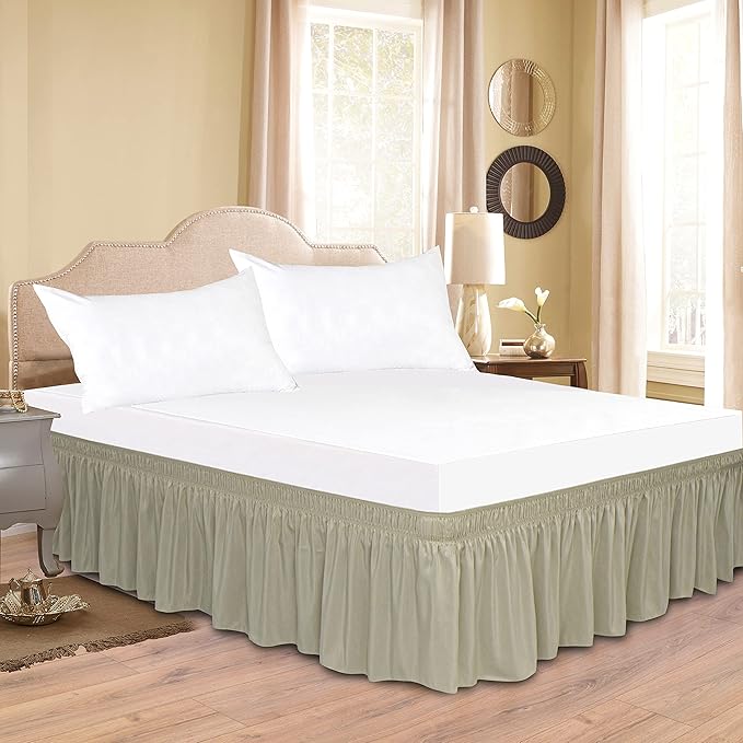 Biscaynebay Wrap Around Bed Skirts for King & Cal King Beds with 21" Drop, Camel Grey Adjustable Elastic Dust Ruffles Easy Fit Wrinkle Resistant Silky Luxurious Fabric Machine Washable