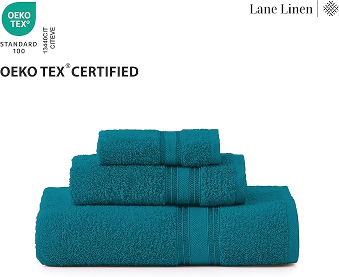 LANE LINEN 18Pc 100% Cotton Bath Towels – 6 Bath, 6 Hand Towel & 6 Washcloths, Zero Twist, Absorbent Softness for Daily Use, Perfect for Airbnb, Spa & Hotel, Machine Washable – Sea Port