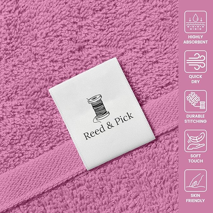 Reed&Pick Hand Towels (Pack of 24) Pink Economy Towels Salon Towels - 100% Cotton Spa Towel– 16 x 27 Inches Highly Absorbable, Facial, Gym, Hair Face Towels Bulk