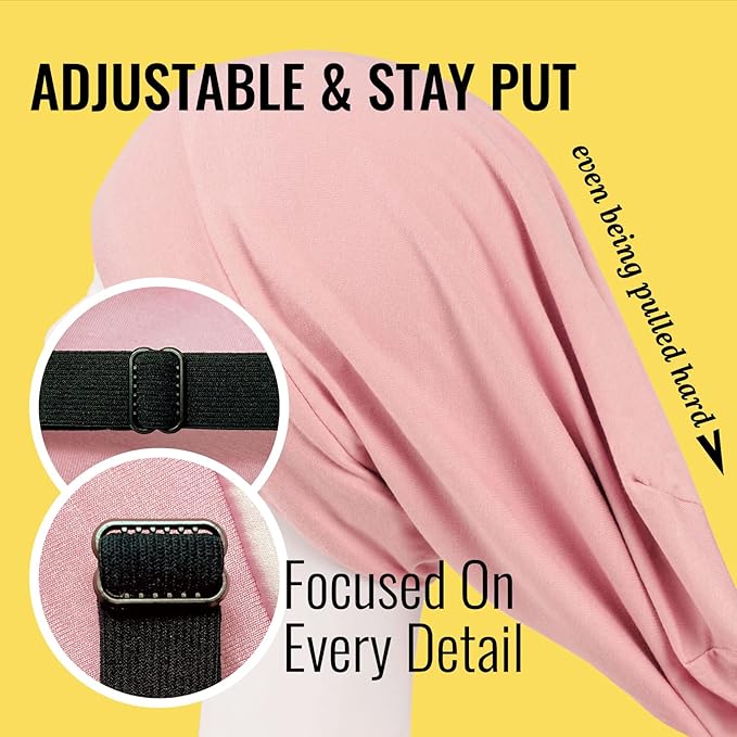 PARISBELLA Satin Sleep Cap Bonnet for Women, Stay On All Night Hair Wrap with Adjustable Strap for Curly Hair, Pink, Pack of 1