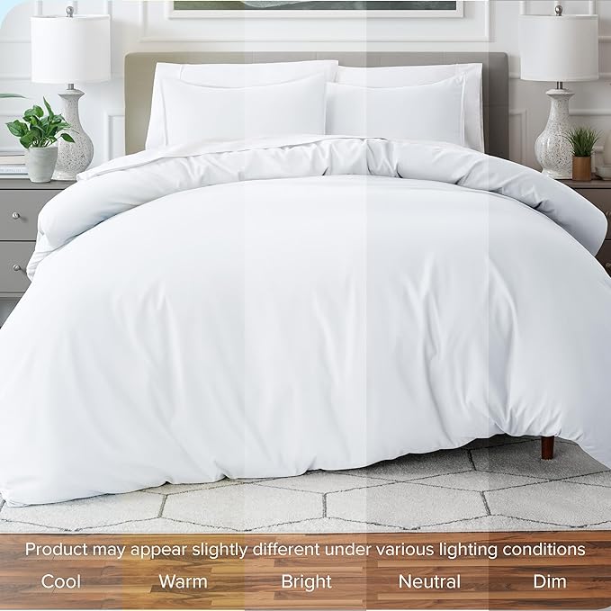 Bare Home Bedding Duvet Cover Full Size - Premium 1800 Super Soft Collection - Lightweight, Cooling Duvet Cover - Soft Breathable Bedding (Full, White)