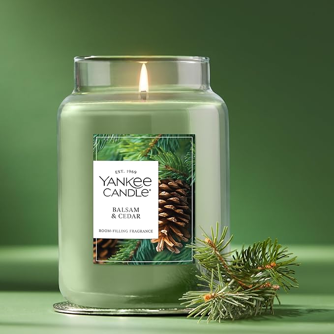 Yankee Candle, Balsam & Cedar Fall Scented Candle, 22oz Large Jar with up to 150 Hour Burn Time