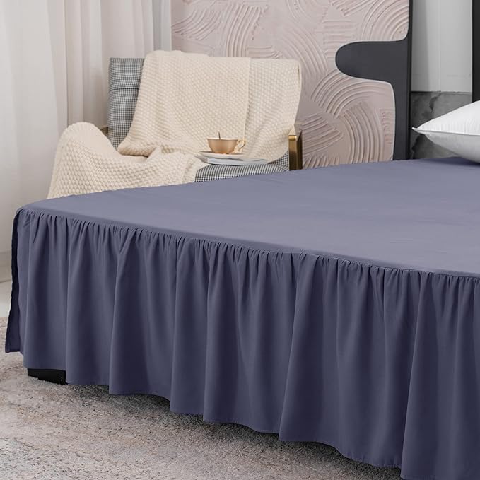 Navy Blue Bed Skirt Queen Size Ruffled Bed Skirt with Split Corners, Queen Bed Skirt 18 Inch Drop, TSUTOMI Queen Size Bed Skirt Navy Blue for Ruffled Bed Skirt with Split Corners, Bed Skirt Queen Size
