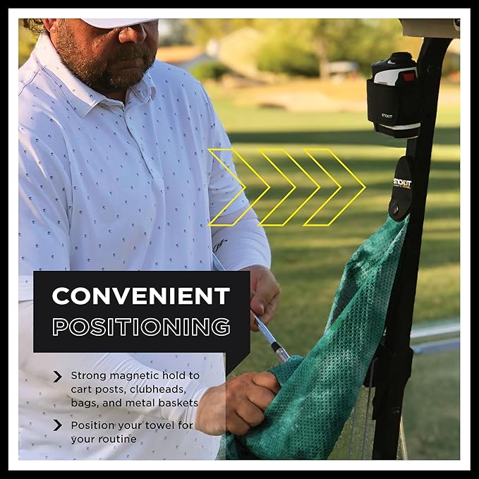 STICKIT Magnetic Golf Towel, Premium 29" Microfiber with Deep Waffle Pockets, Industrial Strength Magnet for Secure Hold to Golf Carts & Clubs, Ultra-Absorbent, Fast-Drying, Easy-Clean